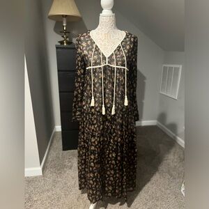 Christy Dawn Black Floral Long Sleeve Dress size S